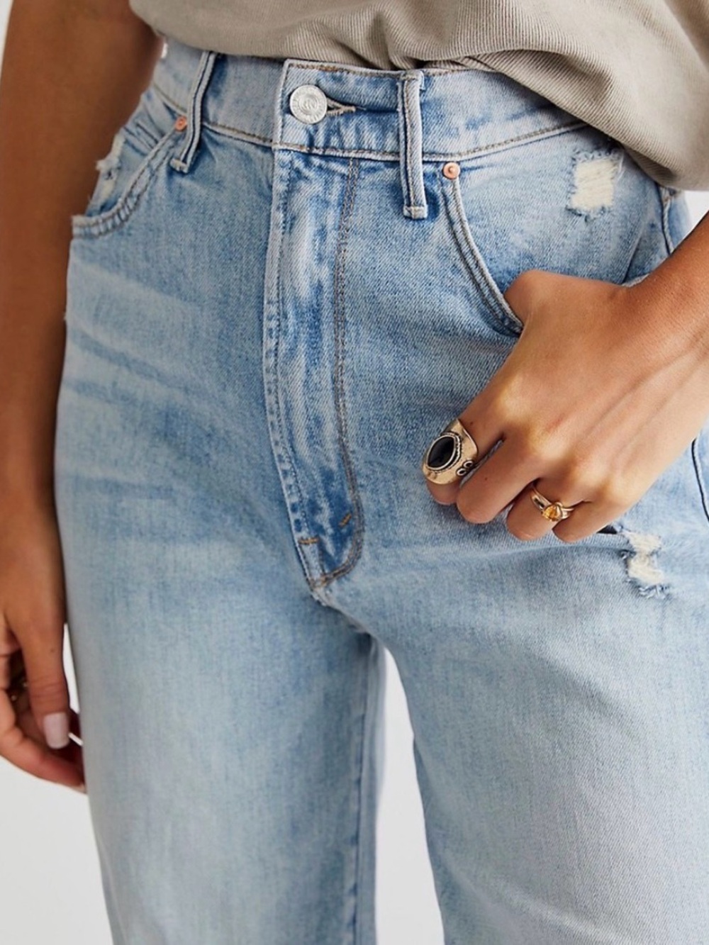 MOTHER light blue ripped straight-leg jeans
